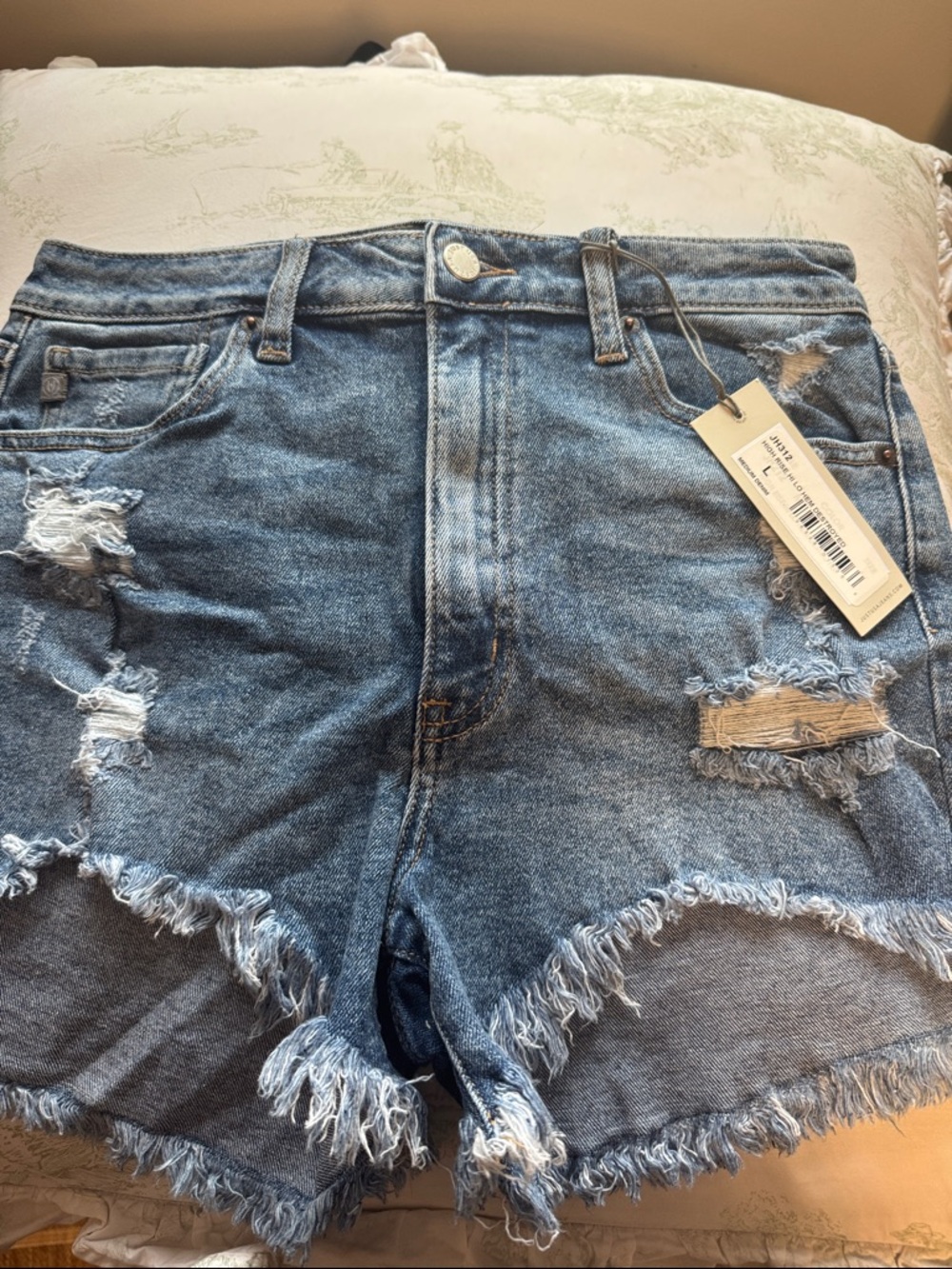Just Us High-Rise Distressed Denim Shorts - Blue